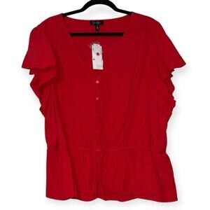 Jessica Simpson women’s size 3X red adrenaline rush  Button-Up v-neck Blouse nwt